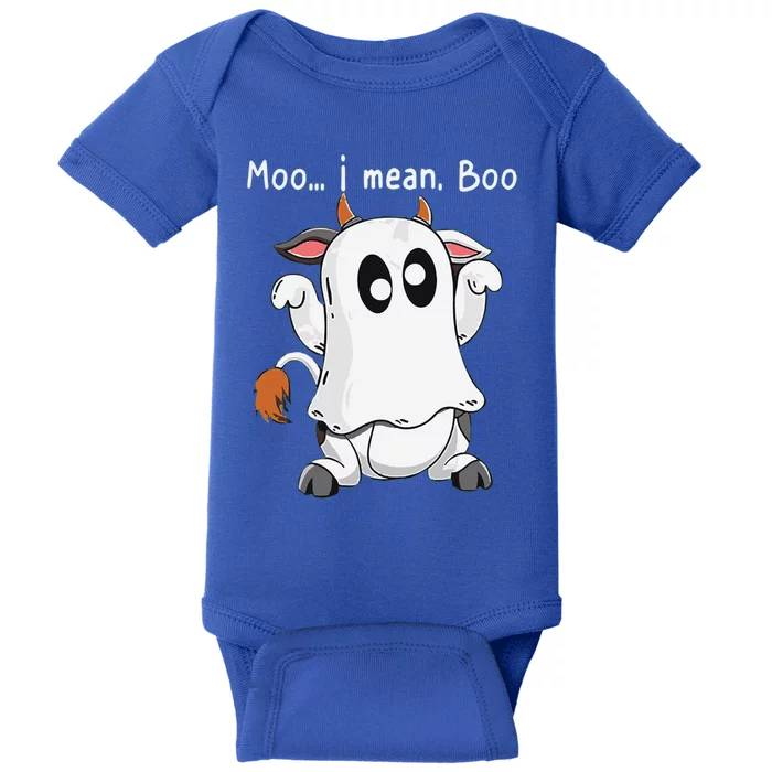 Moo I Mean Boo Funny Cow Ghost Halloween Gift Baby Bodysuit