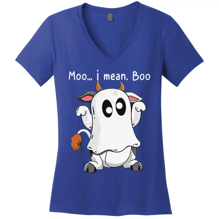 Moo I Mean Boo Funny Cow Ghost Halloween Gift Women's V-Neck T-Shirt