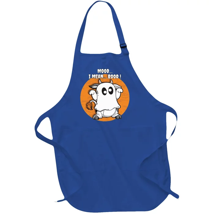 Moo I Mean Boo Funny Cow Ghost Halloween Gift Full-Length Apron With Pocket