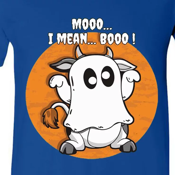 Moo I Mean Boo Funny Cow Ghost Halloween Gift V-Neck T-Shirt