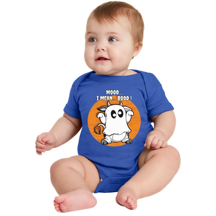 Moo I Mean Boo Funny Cow Ghost Halloween Gift Baby Bodysuit