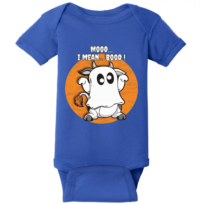 Moo I Mean Boo Funny Cow Ghost Halloween Gift Baby Bodysuit