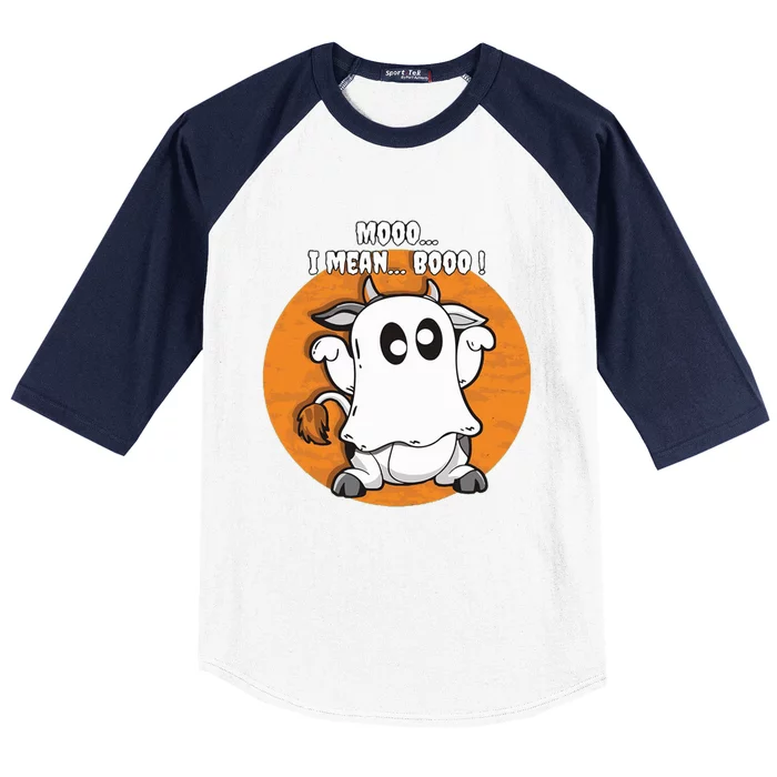 Moo I Mean Boo Funny Cow Ghost Halloween Gift Baseball Sleeve Shirt