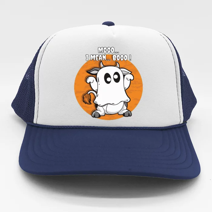 Moo I Mean Boo Funny Cow Ghost Halloween Gift Trucker Hat