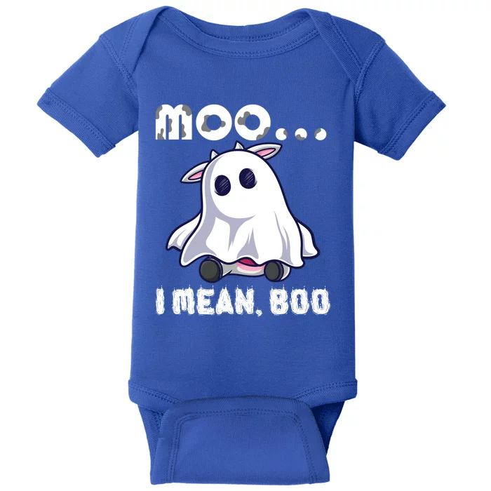 Moo I Mean Boo Cow Farming Halloween Gift Baby Bodysuit