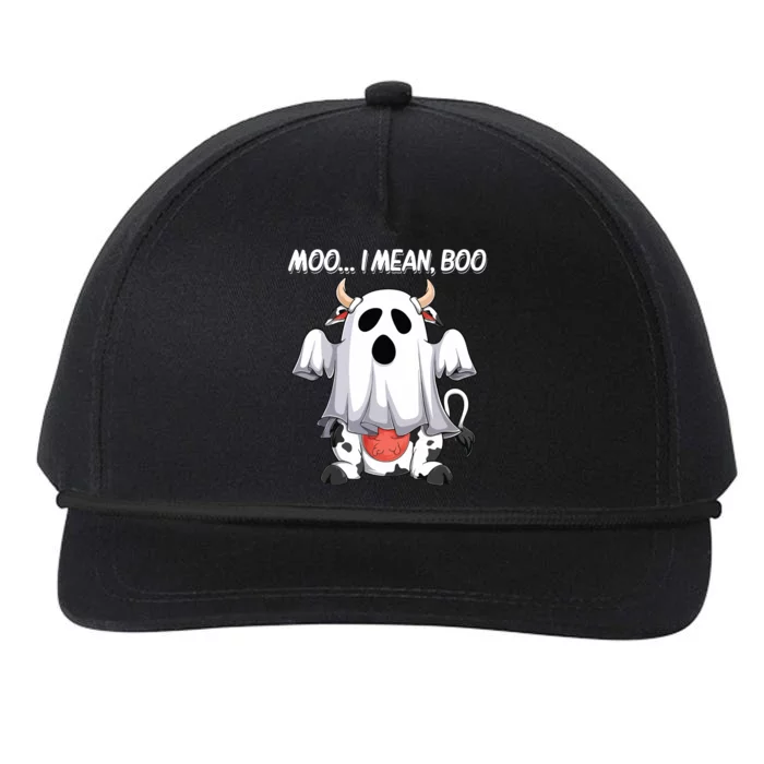 Moo I Mean Boo Ghost Cow Funny Halloween Women Cow Snapback Five-Panel Rope Hat