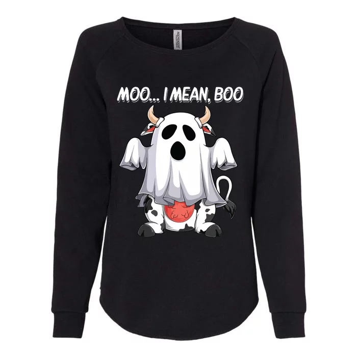 Moo I Mean Boo Ghost Cow Funny Halloween Women Cow Womens California Wash Sweatshirt