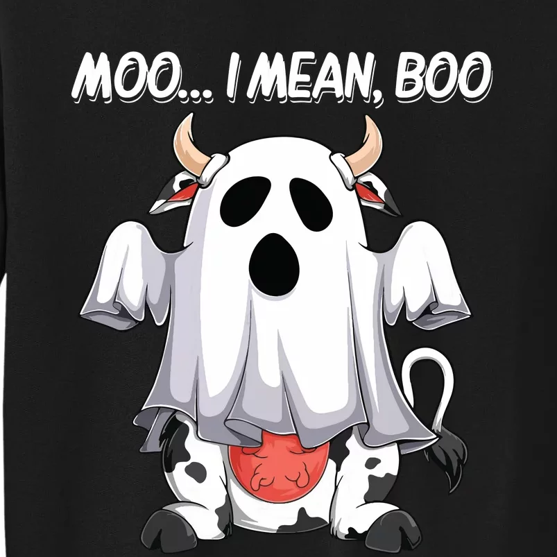 Moo I Mean Boo Ghost Cow Funny Halloween Women Cow Tall Sweatshirt