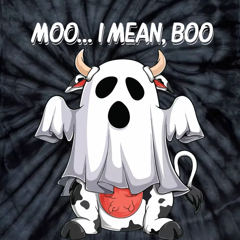 Moo I Mean Boo Ghost Cow Funny Halloween Women Cow Tie-Dye T-Shirt