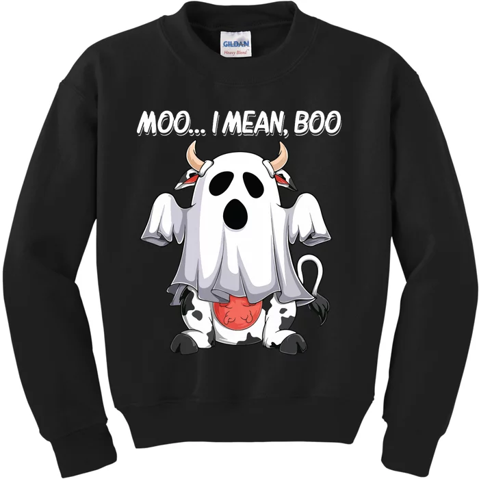 Moo I Mean Boo Ghost Cow Funny Halloween Women Cow Kids Sweatshirt