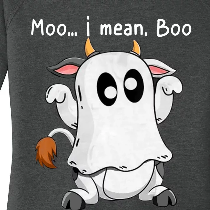 Moo I Mean Boo Ghost Cow Ghost Cow Halloween Farmer Women's Perfect Tri Tunic Long Sleeve Shirt