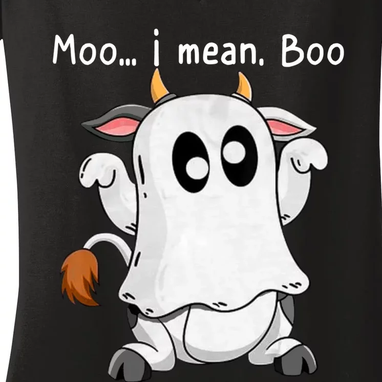 Moo I Mean Boo Ghost Cow Ghost Cow Halloween Farmer Women's V-Neck T-Shirt