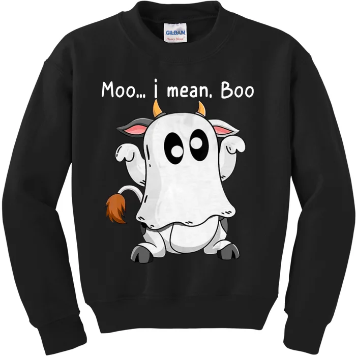 Moo I Mean Boo Ghost Cow Ghost Cow Halloween Farmer Kids Sweatshirt