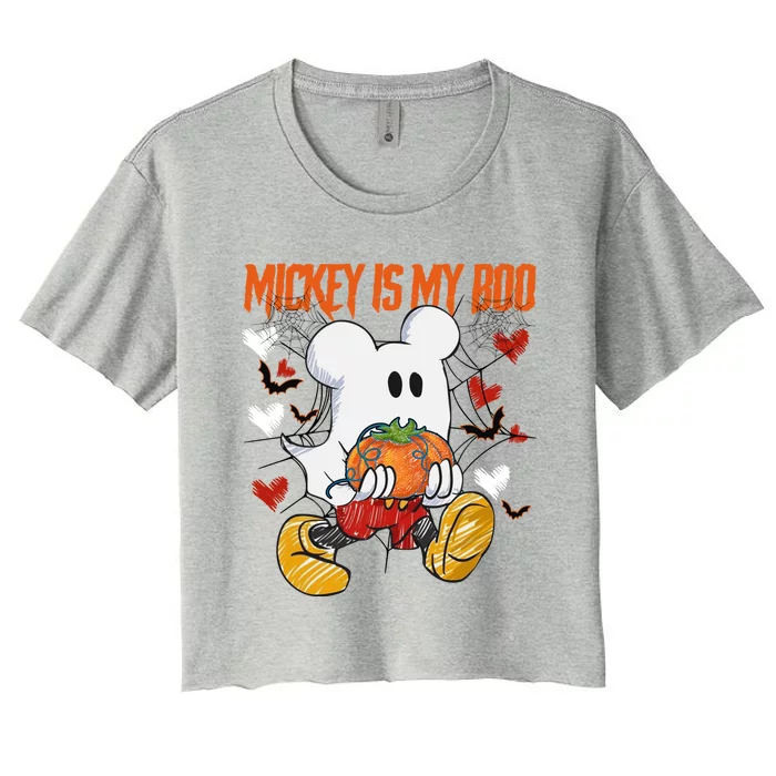 Mouse Is My Boo Cute Ghost Pumpkin Halloween Costume Women's Crop Top Tee