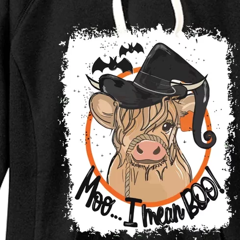 Moo I Mean Boo Ghost Witch Cow Bleached Funny Halloween Women's Fleece Hoodie