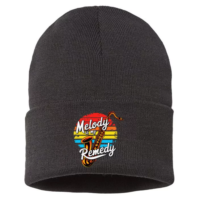 Melody Is My Remedy Funny Saxophone Sustainable Knit Beanie