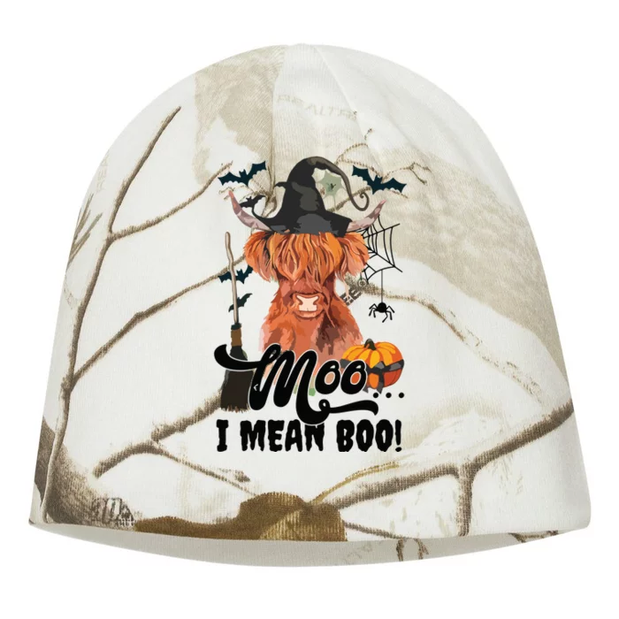 Moo I Mean Boo Witch Scottish Highland Cow Halloween Costume Long Sleeve Kati - Camo Knit Beanie