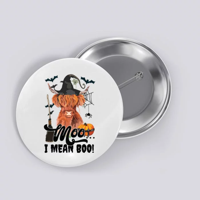 Moo I Mean Boo Witch Scottish Highland Cow Halloween Costume Long Sleeve Button