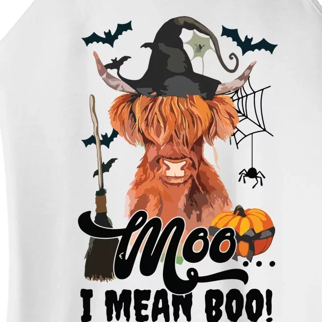 Moo I Mean Boo Witch Scottish Highland Cow Halloween Costume Long Sleeve Women’s Perfect Tri Rocker Tank