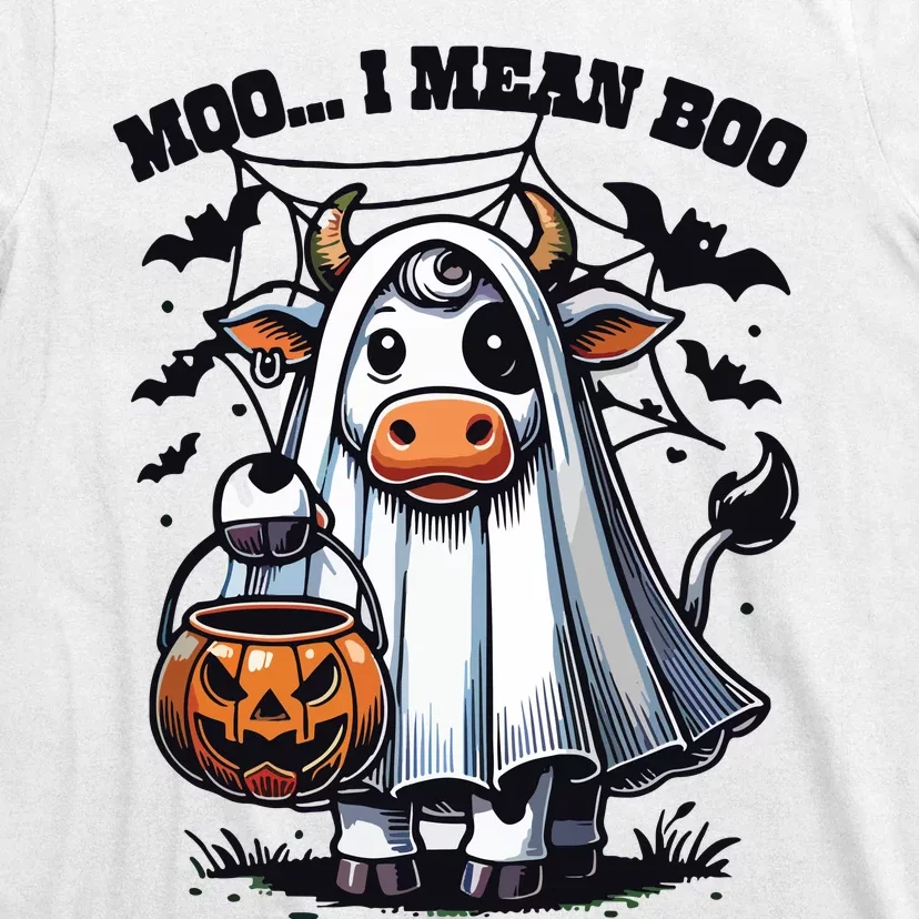 Moo I Mean Boo Witch Scottish Highland Cow Halloween Raglan Baseball T-Shirt