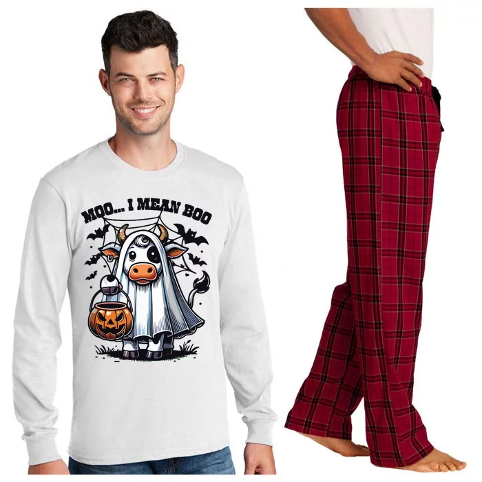 Moo I Mean Boo Witch Scottish Highland Cow Halloween Raglan Baseball Long Sleeve Pajama Set