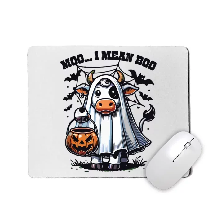 Moo I Mean Boo Witch Scottish Highland Cow Halloween Raglan Baseball Mousepad