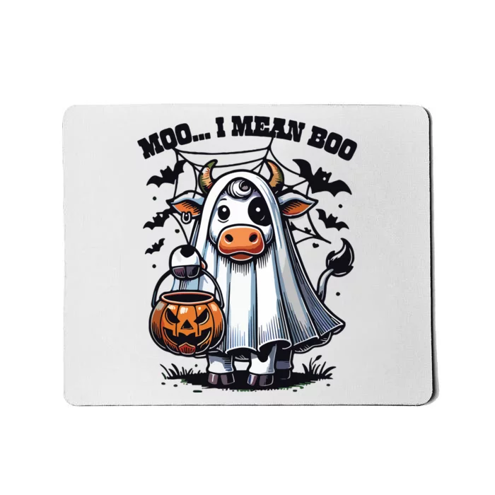 Moo I Mean Boo Witch Scottish Highland Cow Halloween Raglan Baseball Mousepad