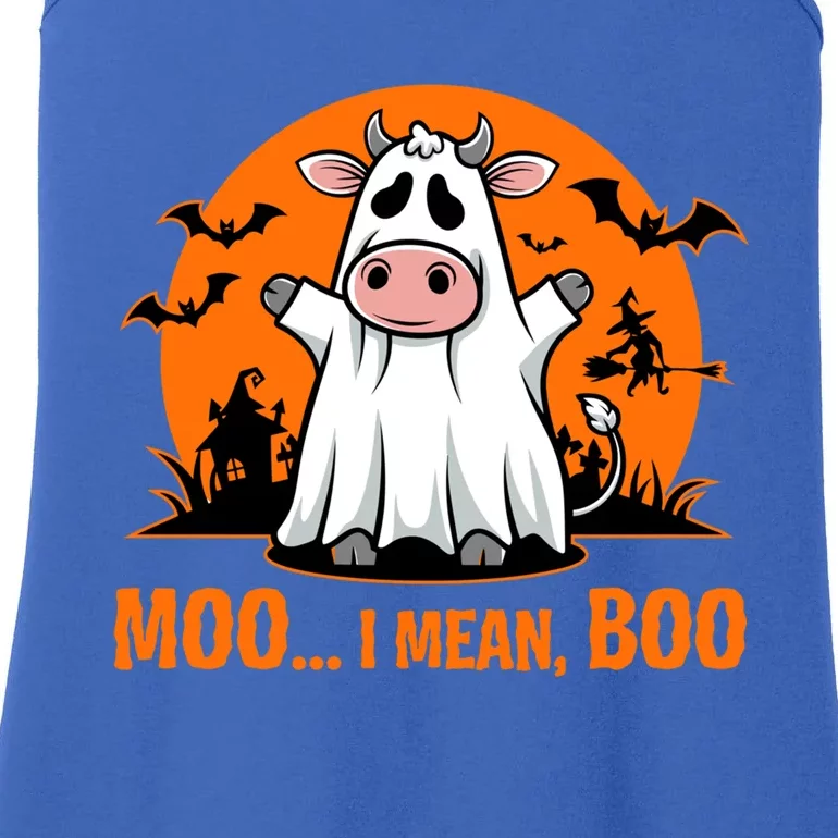 Moo I Mean Boo Funny Cow Halloween Costume Farmer Cow Cute Gift Ladies Essential Tank