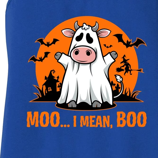 Moo I Mean Boo Funny Cow Halloween Costume Farmer Cow Cute Gift Women's Racerback Tank