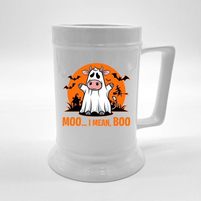 Moo I Mean Boo Funny Cow Halloween Costume Farmer Cow Cute Gift Front & Back Beer Stein