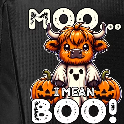 Moo I Mean Boo Funny Highland Cow Ghost Halloween Costume Cute Gift City Backpack