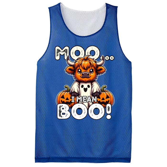 Moo I Mean Boo Funny Highland Cow Ghost Halloween Costume Cute Gift Mesh Reversible Basketball Jersey Tank