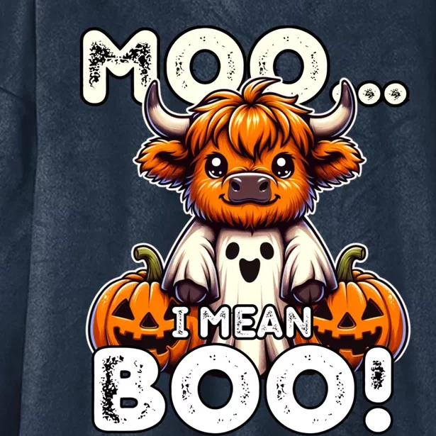 Moo I Mean Boo Funny Highland Cow Ghost Halloween Costume Cute Gift Hooded Wearable Blanket