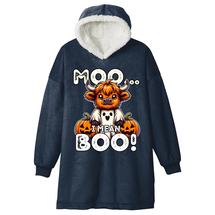 Moo I Mean Boo Funny Highland Cow Ghost Halloween Costume Cute Gift Hooded Wearable Blanket