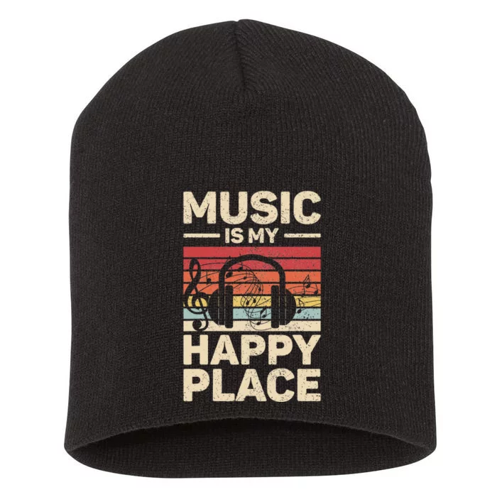 Music Is My Happy Place Musician Outfit EDM Music Lovers DJ Short Acrylic Beanie