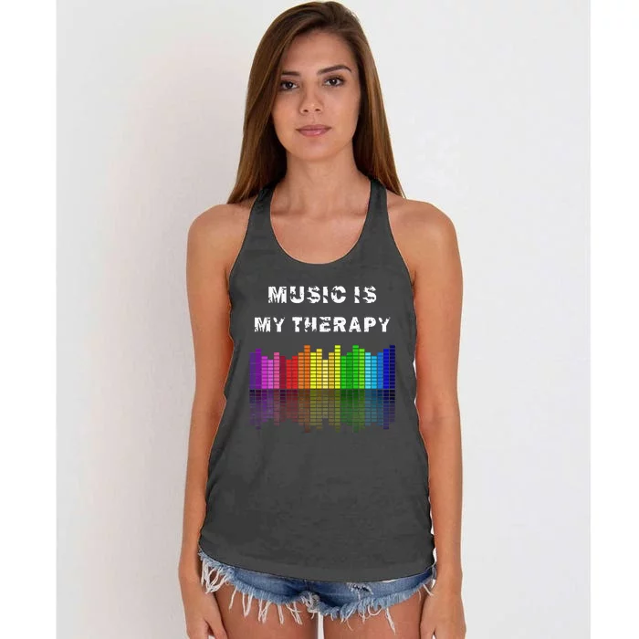 Music Is My Therapy Equalizer DJ Musical Quotes Gift Women's Knotted Racerback Tank