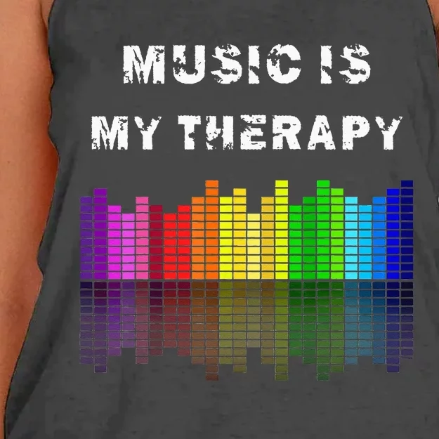 Music Is My Therapy Equalizer DJ Musical Quotes Gift Women's Knotted Racerback Tank