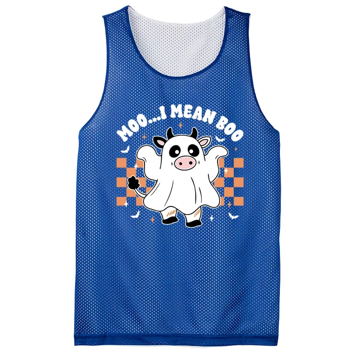 Moo I Mean Boo Retro Spooky Ghost Cow Funny Halloween Gift Mesh Reversible Basketball Jersey Tank