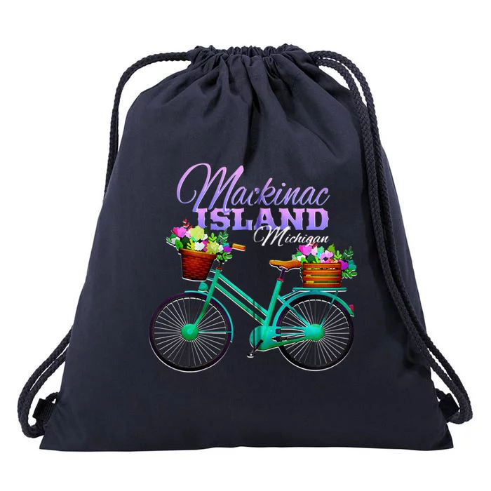 Mackinac Island Michigan Gift Vintage Bike Flowers Zip Hoodie Drawstring Bag