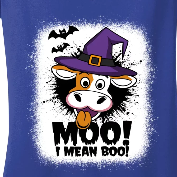 Moo I Mean Boo Funny Ghost Cows Halloween Highland Cow Gift Women's V-Neck T-Shirt