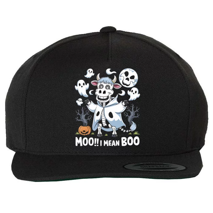 Moo I Mean Boo Funny Scary Skeleton Cow In Ghosts Halloween Gift Wool Snapback Cap