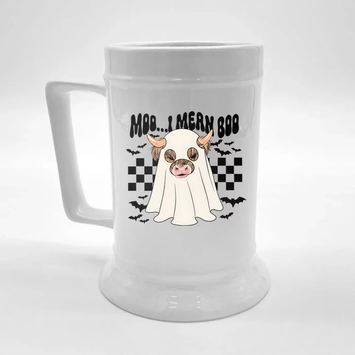 Moo I Mean Boo Halloween Highland Cow Ghost Front & Back Beer Stein