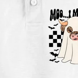 Moo I Mean Boo Halloween Highland Cow Ghost Dry Zone Grid Performance Polo