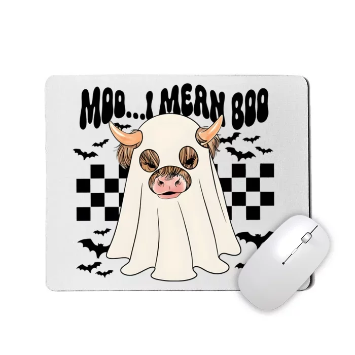 Moo I Mean Boo Halloween Highland Cow Ghost Mousepad