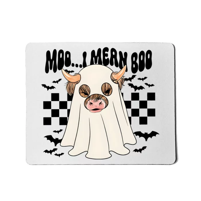 Moo I Mean Boo Halloween Highland Cow Ghost Mousepad