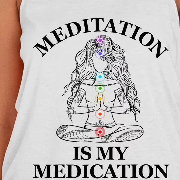 Meditation Is My Medication Kundalini Yoga Chakra Spiritual Women's Knotted Racerback Tank