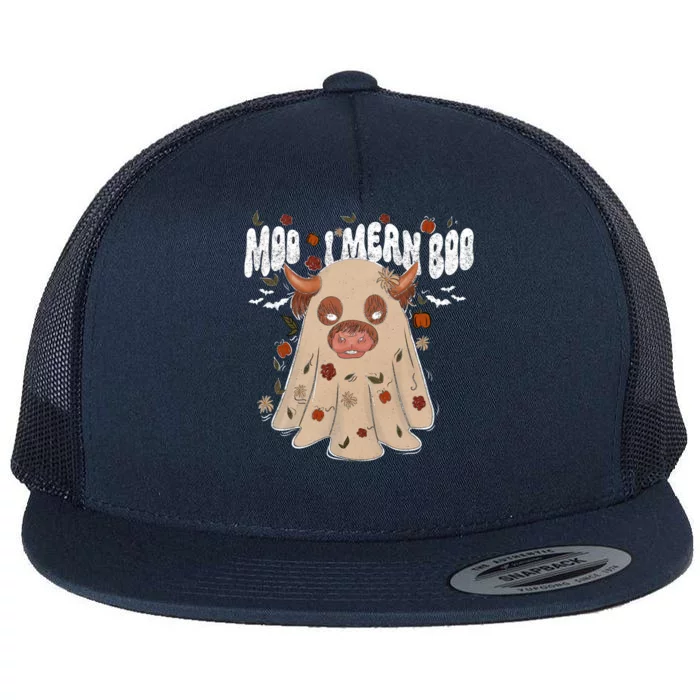 Moo I Mean Boo Funny Halloween Pig Ghost Flat Bill Trucker Hat