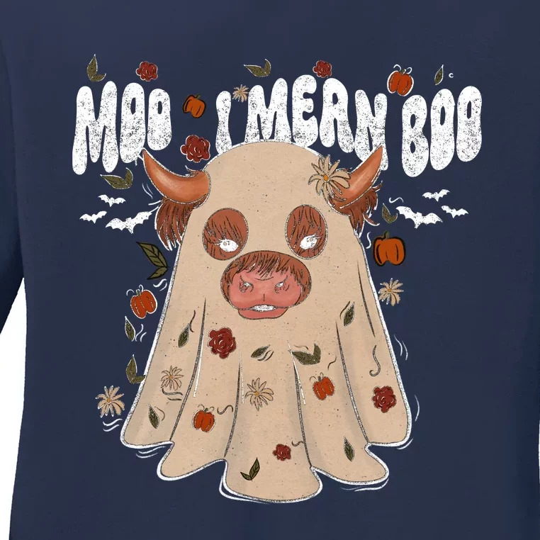 Moo I Mean Boo Funny Halloween Pig Ghost Ladies Long Sleeve Shirt