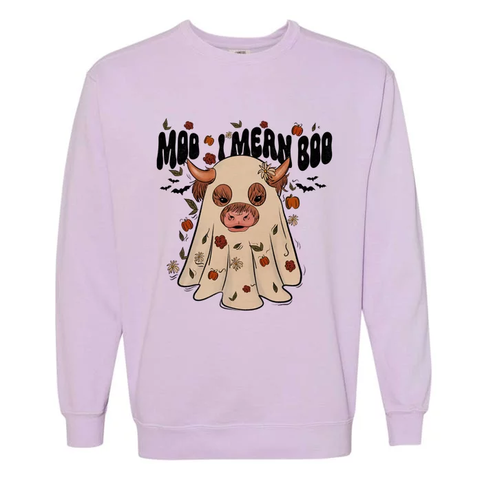 Moo I Mean Boo Funny Halloween Pig Ghost Garment-Dyed Sweatshirt