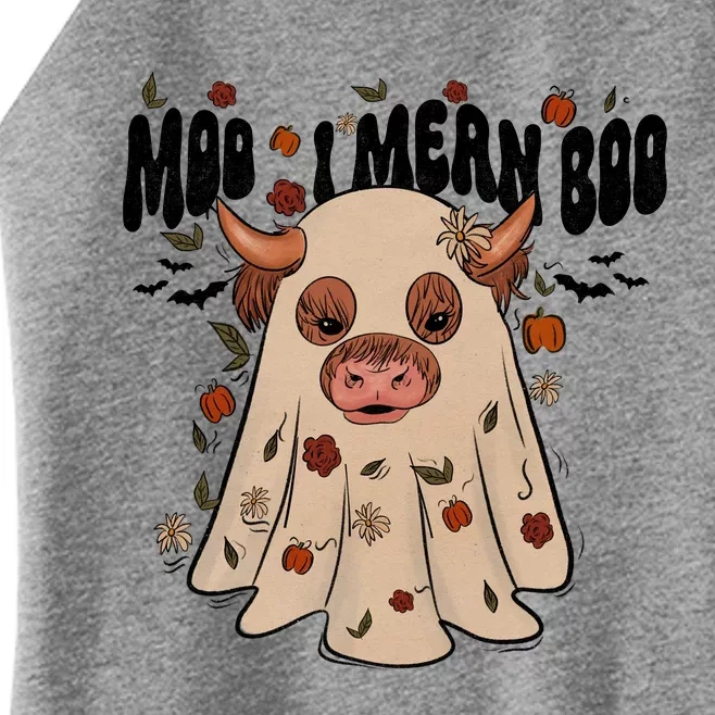 Moo I Mean Boo Funny Halloween Pig Ghost Women’s Perfect Tri Rocker Tank